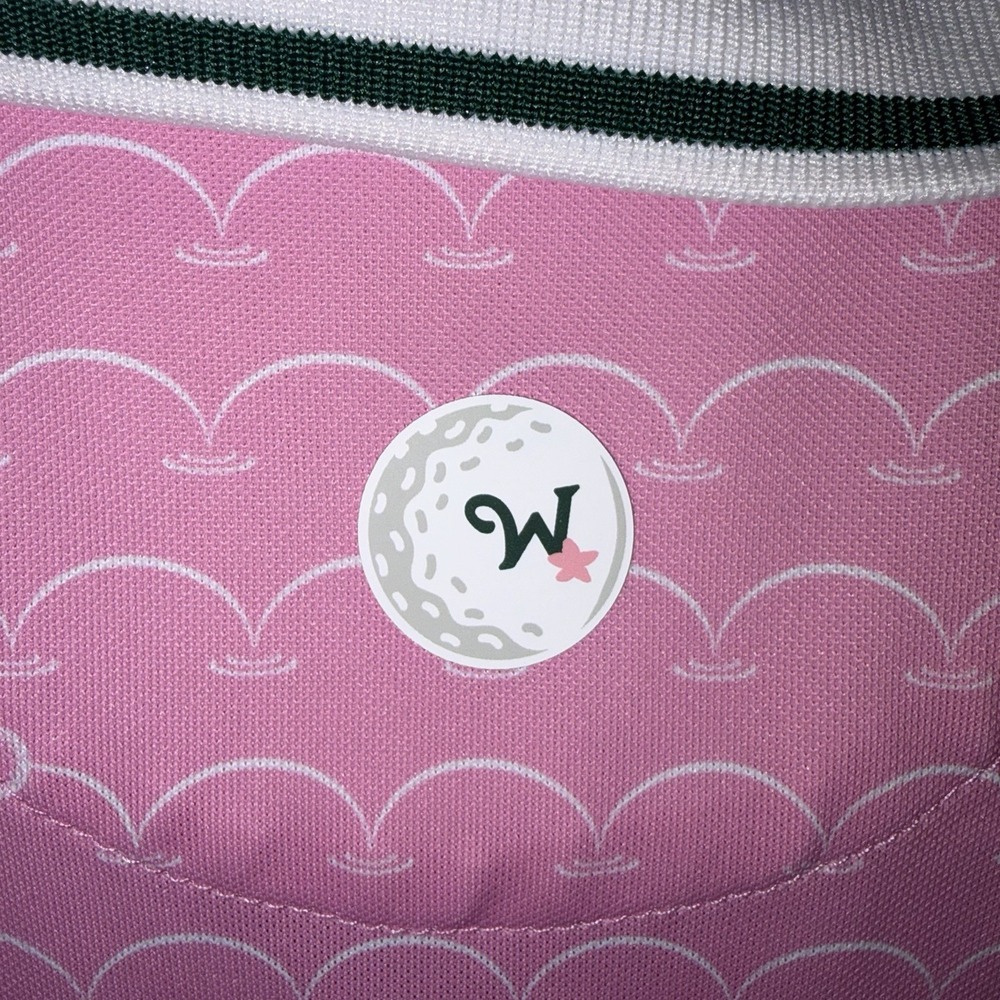 Waggle Golf Polo Shirt Men's Large Pink Golf Print Performance Short Sleeve L - Picture 3 of 8